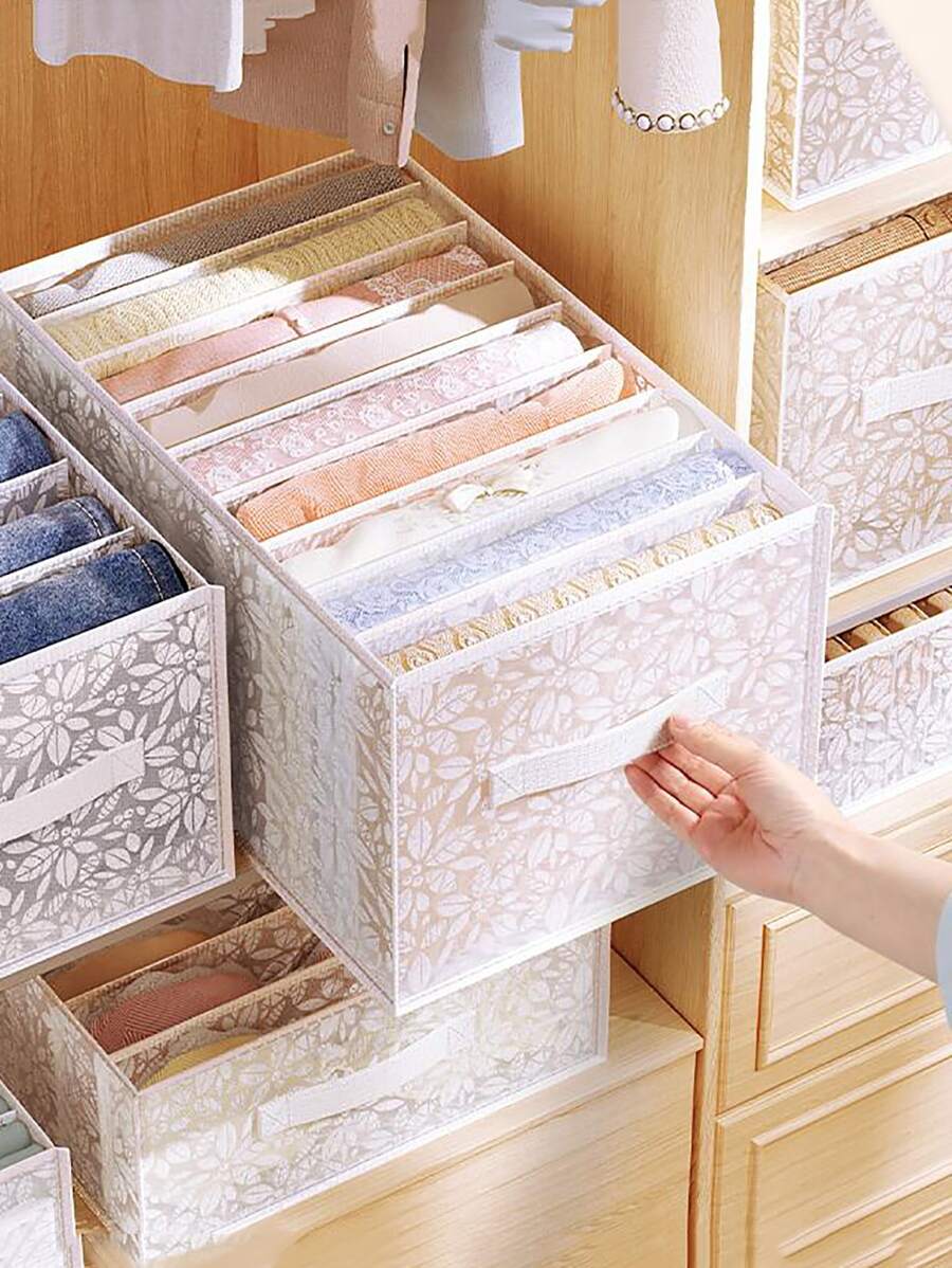 1pc Pants Organizer Box For Wardrobe Clothes Jeans Separation Storage Case Sorting Container - White - View 1