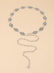 1pc Women Turquoise & Oval Decor Chain Belt