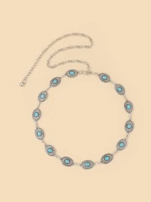 1pc Women Turquoise & Oval Decor Chain Belt