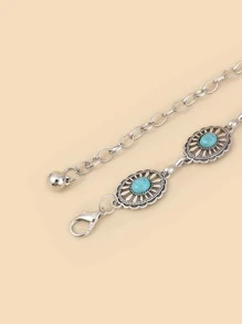 1pc Women Turquoise & Oval Decor Chain Belt