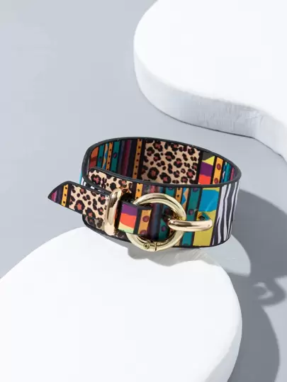 1入組彩色豹紋印花鈕扣閉合手環