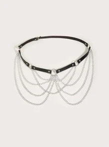 Cinturón con aro O & con diseño de cadena - Negro - Ver 2