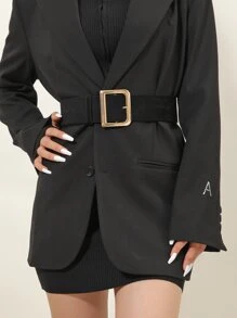 1pc Women's Handmade Luxury Elegant Gold D-Ring Buckle PU Leather Casual Minimalist Belt, Suitable For Dresses, T-Shirts, Jeans, Coats, Fashion Accessory For Daily, Office, Commute, Holiday Gift - Black - View 2