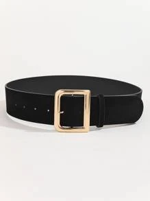 1pc Women's Handmade Luxury Elegant Gold D-Ring Buckle PU Leather Casual Minimalist Belt, Suitable For Dresses, T-Shirts, Jeans, Coats, Fashion Accessory For Daily, Office, Commute, Holiday Gift - Black - View 3