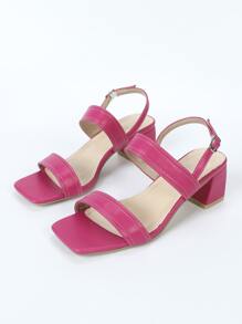Sandalias destalonadas con diseño de puntada con tacón grueso - Rosa Fucsia - Ver 3