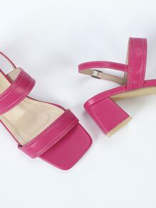 Sandalias destalonadas con diseño de puntada con tacón grueso - Rosa Fucsia - Ver 4