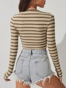 SHEIN PETITE 條紋印花短款T恤 - 彩色 - 查看 2