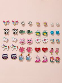 20對/套隨機色卡通動物耳釘 - 彩色 - 查看 3
