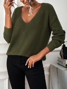 SHEIN LUNE Jersey de espalda con cordón de hombros caídos - Verde militar - Ver 3