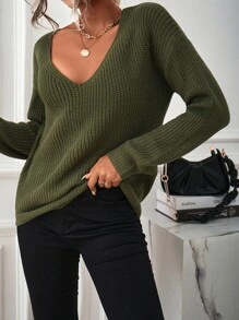 SHEIN LUNE Jersey de espalda con cordón de hombros caídos - Verde militar - Ver 4