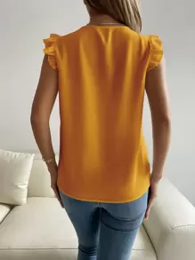 Breezaya Guipure Lace Panel Ruffle Sleeve Blouse - Yellow - View 2