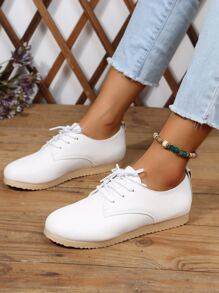Lace-up Front Flat Oxfords - White - View 2