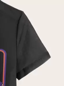 Stevenrhodes Cartoon Graphic Mesh Crop Top, School - Black - View 3