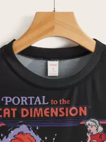 Stevenrhodes Cartoon Graphic Mesh Crop Top, School - Black - View 4