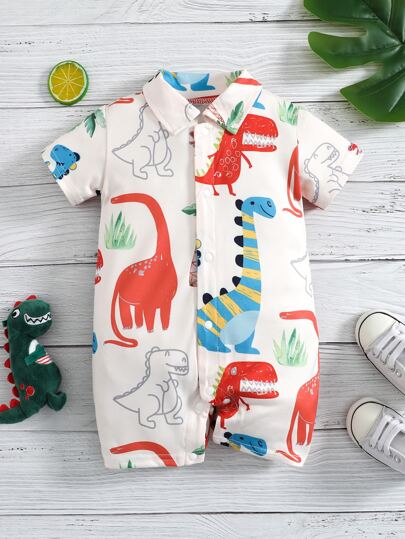 Baby Boy Dinosaur Print Button Front Romper