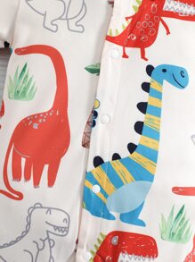 男嬰恐龍印花前紐扣連身短褲 - 杏色 - 查看 4