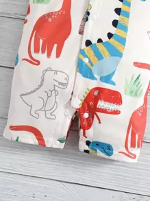 男嬰恐龍印花前紐扣連身短褲 - 杏色 - 查看 6