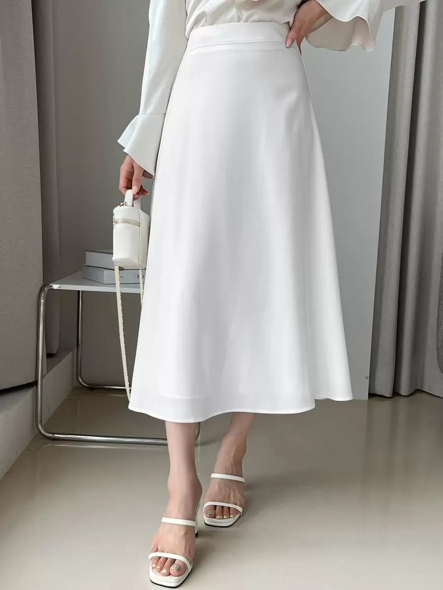 DAZY Falda de cintura alta de unicolor, ropa de vuelta al colegio para otoño