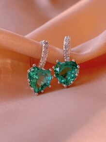 1pc Heart Decor Earrings Copper Jewelry Valentines - Green - View 2