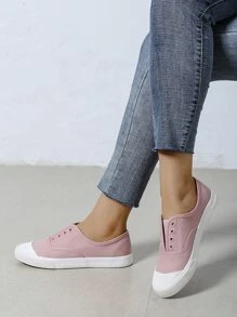 Two Tone Eyelet Detail Canvas Shoes - Baby Pink - View 2