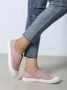 Two Tone Eyelet Detail Canvas Shoes - Baby Pink - View 3