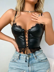 蕾丝前片睫毛蕾丝边漆皮文胸内衣，Rave