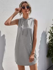 SHEIN LUNE Drawstring Sleeveless Hooded Dress