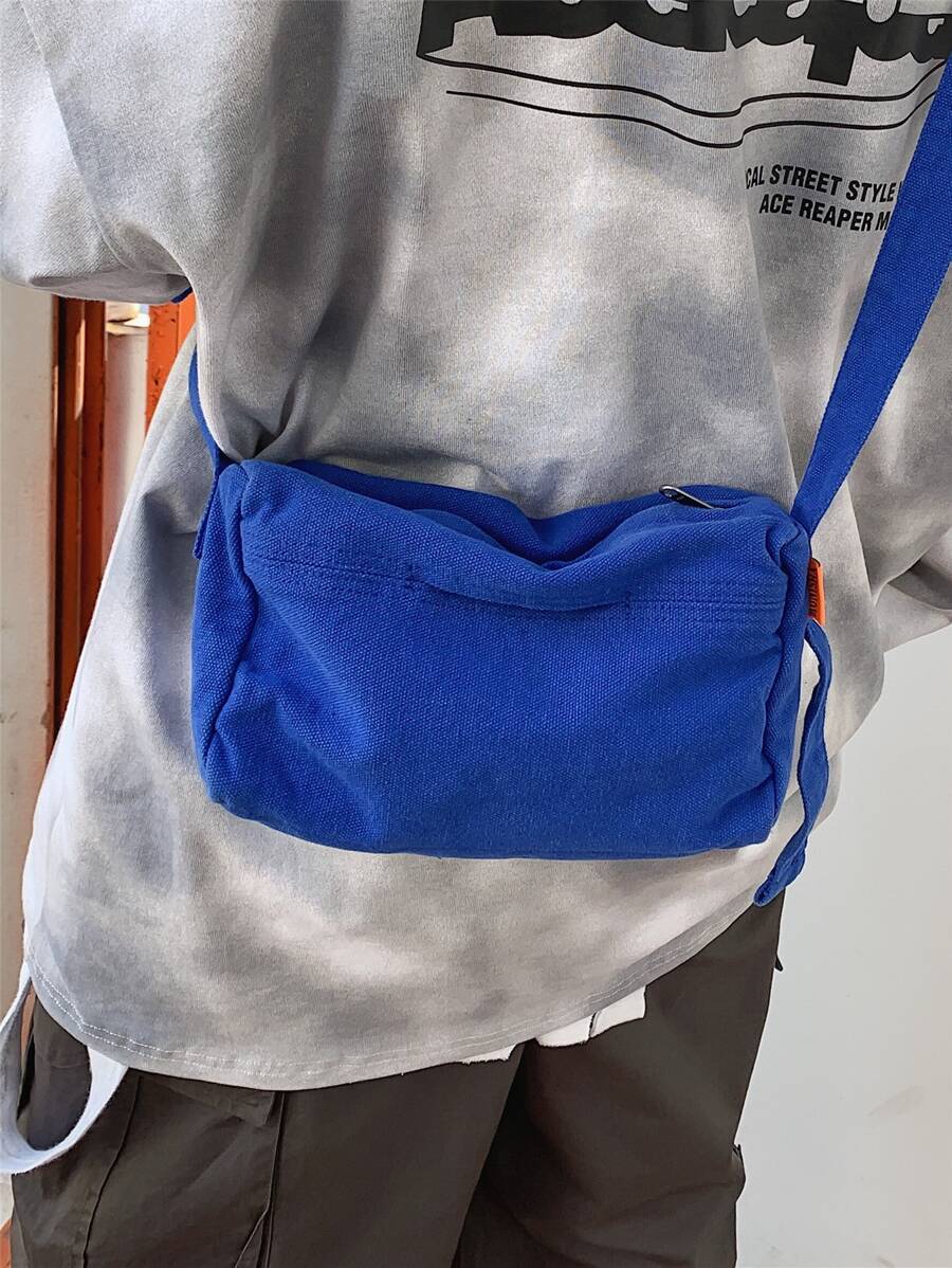 高中生大學新生多功能斜挎包單肩包休閒包男士簡約方包旅行學院戶外運動通勤 - 藍色 - 查看 1