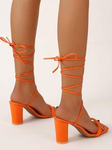 Chunky Heeled Strappy Sandals - Orange - View 3