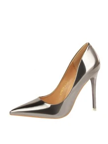 2025秋冬季人造漆皮尖头细高跟鞋，青铜色派对纯色高跟鞋，性感优雅尖头鞋