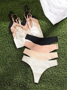 4sets Plain No Show Lingerie Set - Multicolor - View 1