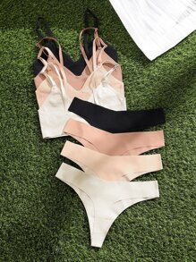 4sets Plain No Show Lingerie Set - Multicolor - View 2