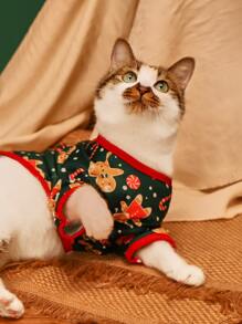 件寵物聖誕 T 卹，輕薄布料，印花薑餅人，雪花，鹿，熊貓，小貓，貴賓狗衣服 - 彩色 - 查看 5