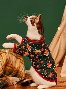 件寵物聖誕 T 卹，輕薄布料，印花薑餅人，雪花，鹿，熊貓，小貓，貴賓狗衣服 - 彩色 - 查看 6