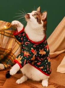 件寵物聖誕 T 卹，輕薄布料，印花薑餅人，雪花，鹿，熊貓，小貓，貴賓狗衣服 - 彩色 - 查看 7