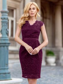 MIUSOL Solid Sleeveless Lace Overlay Cocktail Dress - Purple - View 6
