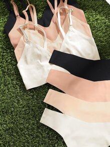 4sets Plain No Show Lingerie Set - Multicolor - View 6