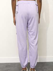 Cottnline Elastic Waist Slant Pockets Carrot Pants - Mauve Purple - View 2