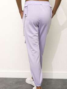 Cottnline Elastic Waist Slant Pockets Carrot Pants - Mauve Purple - View 7