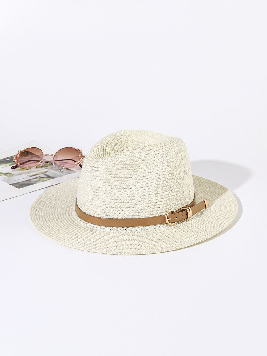 Belt Decor Straw Hat - Apricot - View 1