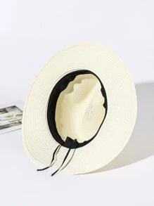 Belt Decor Straw Hat - Apricot - View 2