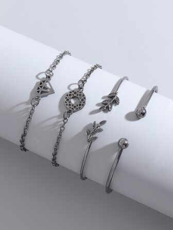 4入組鑽石和樹葉裝飾手環