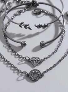 4入組鑽石和樹葉裝飾手環 - 銀色 - 查看 4