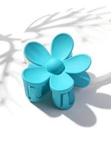 Flower Design Hair Claw - Teal Blue - View 2