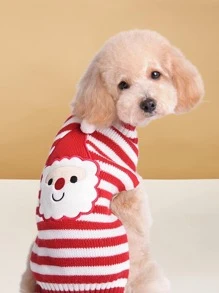1pc Stretchable Knit Warm Two Feet Christmas Dog Sweater With Santa Claus Embroidery For Small/medium/large Dogs - Red and White - View 2