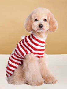 1pc Stretchable Knit Warm Two Feet Christmas Dog Sweater With Santa Claus Embroidery For Small/medium/large Dogs - Red and White - View 5