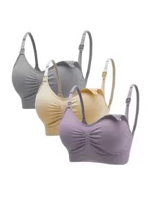 SHEIN 3件孕婦素色褶邊哺乳內衣 - 彩色 - 查看 1