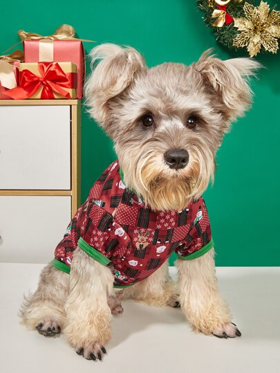 1 pezzo T-shirt natalizia per animali domestici, sezione sottile, stampata con omino di pan di zenzero, fiocco di neve, cervo, panda, gatto, vestiti per cani