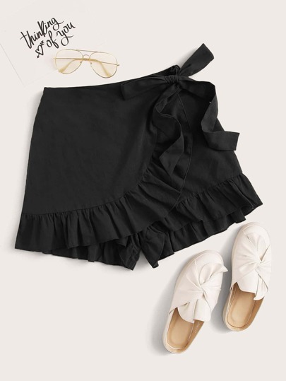 Jupe-short unicolore avec nœud