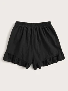 SHEIN VCAY Plus Tie Side Ruffle Trim Solid Skort - Black - View 2